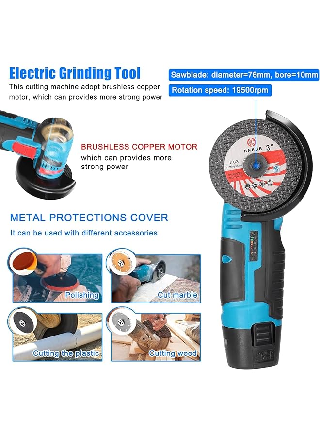 erorex Mini Cordless Angle Grinder 12V Grinding Machine With Battery For Cutting Polishing And Sharpening Battery Grinder Side Disc Grinder 19500 Rpm Tool With Grindering Wheel - Image 5