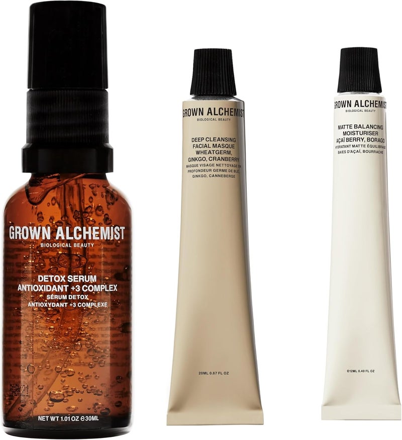 Grown Alchemist Detox Essentials Skincare Kit Skin Care Set Gift Exclusive Detox Niacinamide Serum for Face 30 ml Moisturising and Hydrating Matte Moisturiser 12 ml Deep Cleansing Face Mask 20 ml