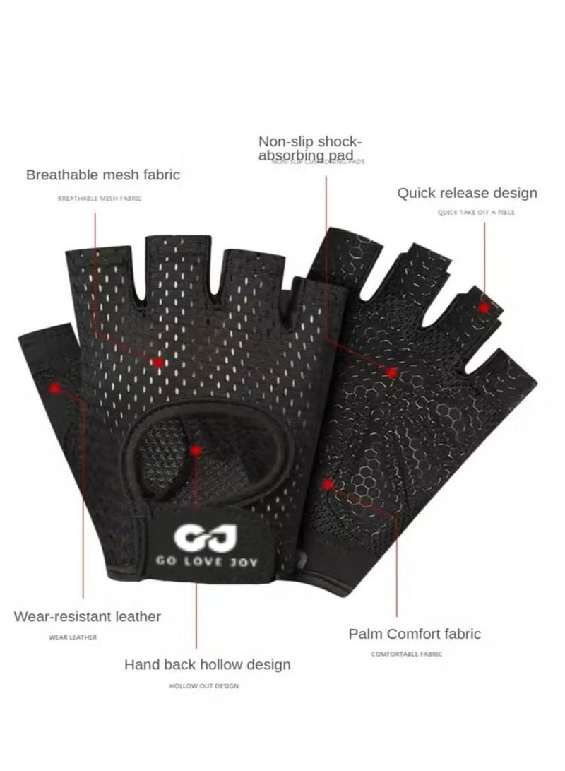 GO 1 Pair Women Workout Gloves, Non-Slip & Shock-Absorbing Half-Finger Mittens for Fitness Lifting Climbing - Palm Protector - Image 3