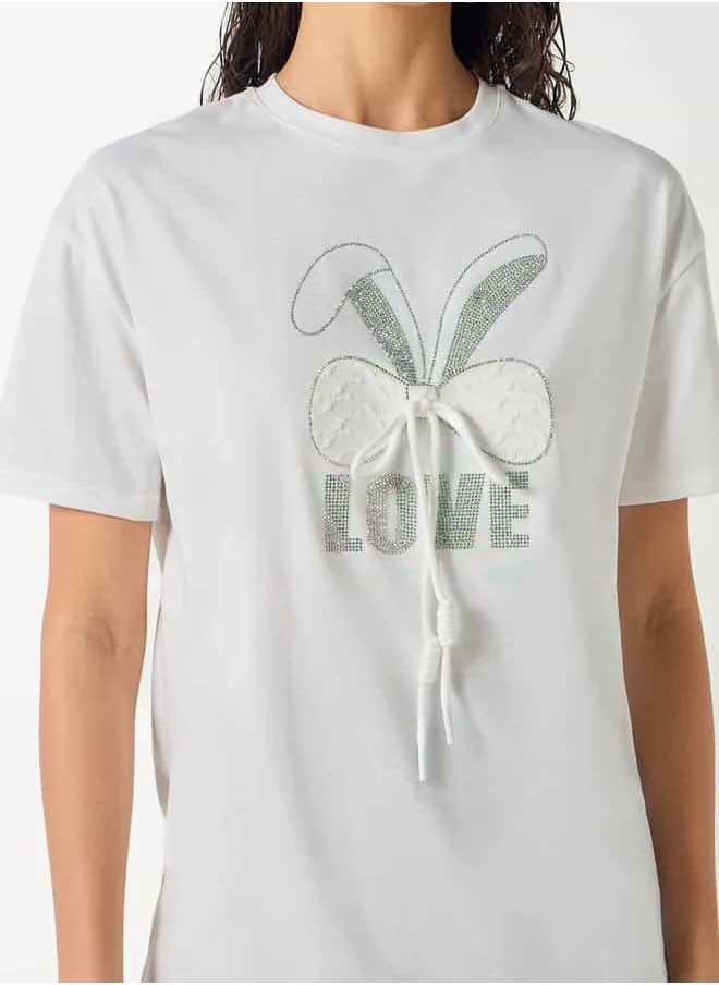 2Xtremz 2Xtremz Embellished T-shirt with Short Sleeves