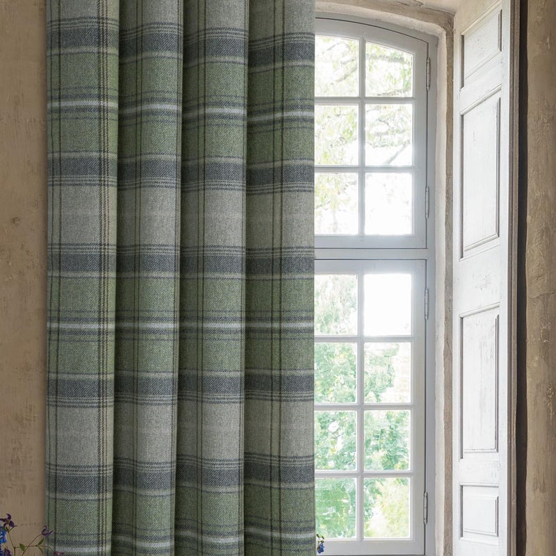 always4u Woolen Look Plaid Curtains Modern Window Panels Green Check Tartan Curtains for Living Room Bedroom 2 Panels Green 45 * 84 Inches - Image 3