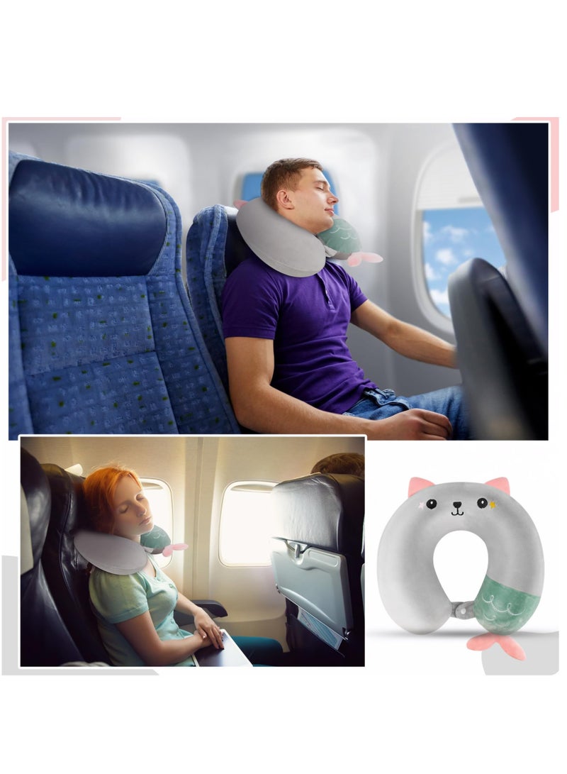 Excefore Travel Pillow for Kids, Cute Animal Neck Support for Children Pillow Memory Foam Airplane Pillow U Shaped Travel Pillow for Airplane Train Car Travel Sleeping Camping, Grey - Image 5