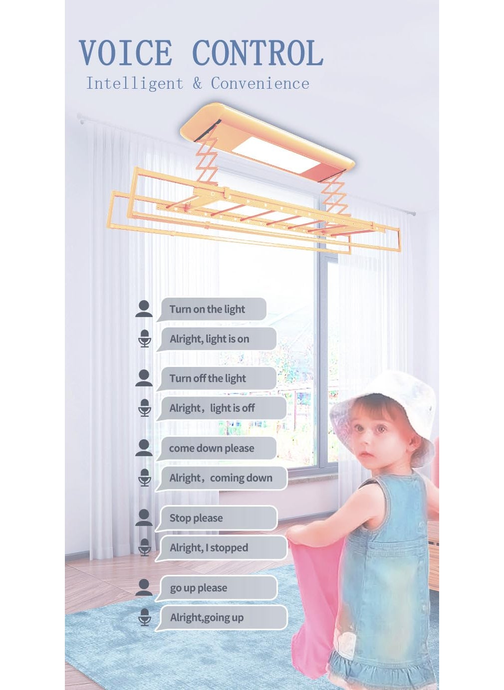 Rainbow Drywell Rainbow Drywell Intelligent Voice Operated Remote Controlled Clothes Dryer 5 Year Motor Warranty Metal Body for Drying in Passage Balcony Roof Ceiling Color Gold LED 4ft7ft  - Image 5