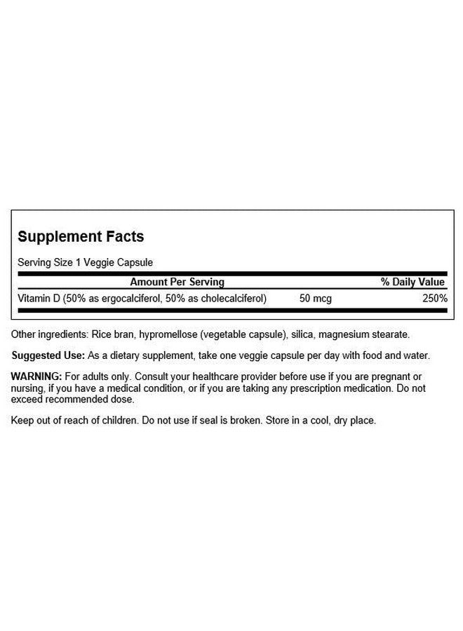 SWANSON Vitamin D Complex With Vitamins D2 & D3 Complete Sunshine Vitamin Complex For Bone Dental & Immune Health Vitamin Supplement ( 50 Mcg 60 Veggie Capsules ) - Image 3