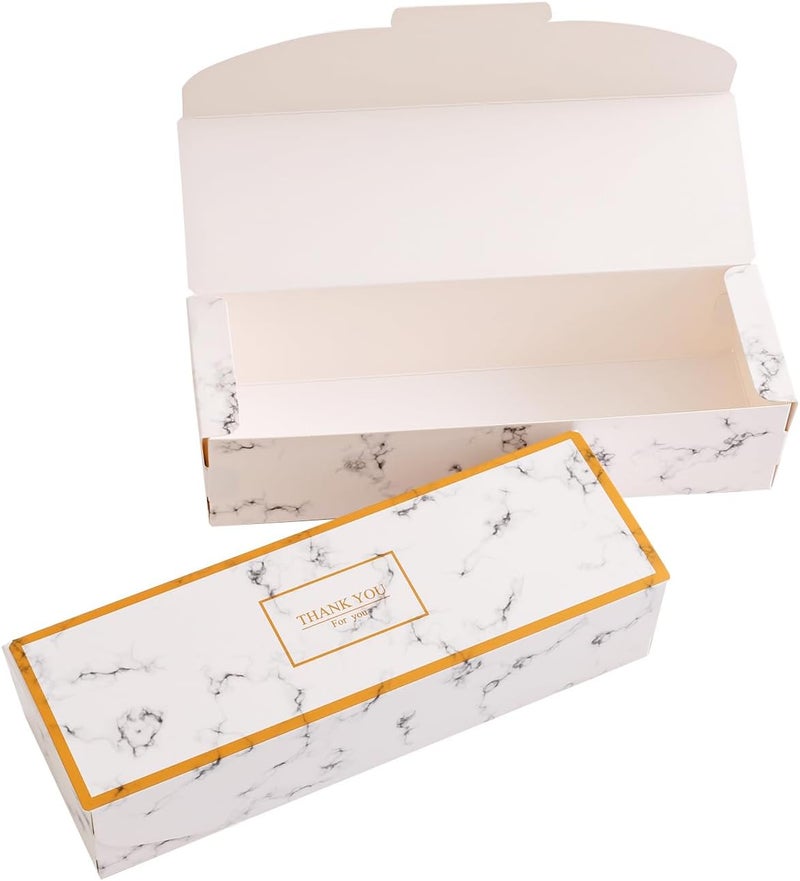 Red Dot Gift® 10pcs Thank You Box - Marble White Rectangular Cardboard Biscuit and Cookie Packaging - Image 1