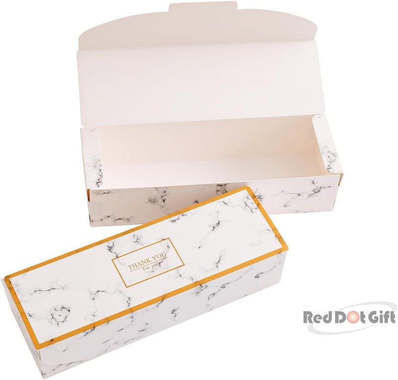 Red Dot Gift® 10pcs Thank You Box - Marble White Rectangular Cardboard Biscuit and Cookie Packaging - Image 3