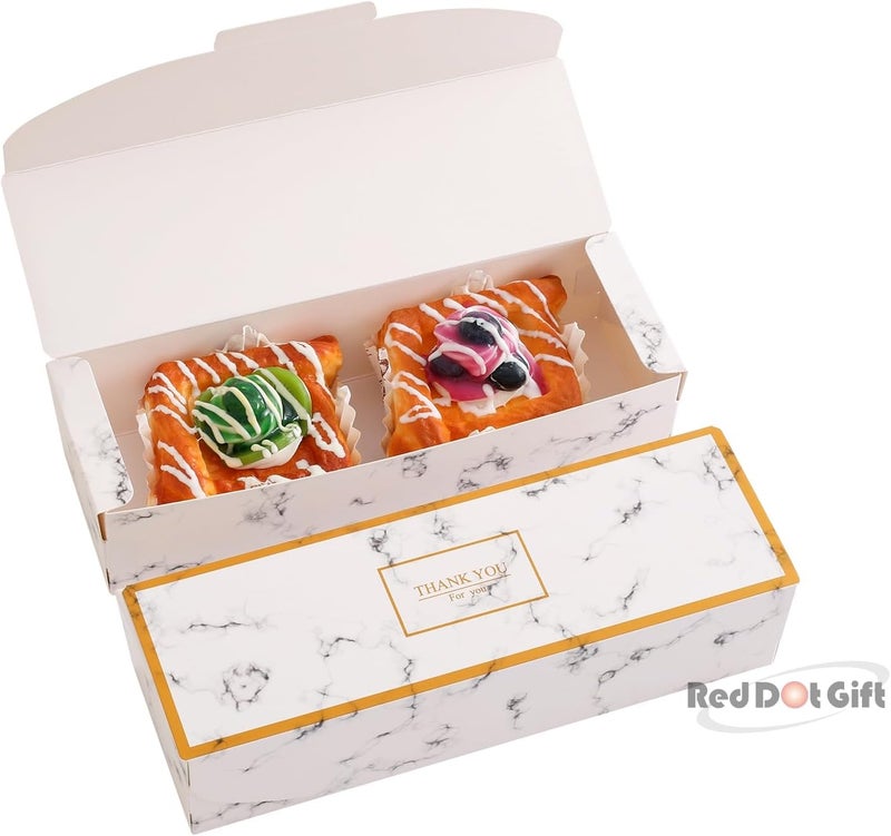 Red Dot Gift® 10pcs Thank You Box - Marble White Rectangular Cardboard Biscuit and Cookie Packaging - Image 4