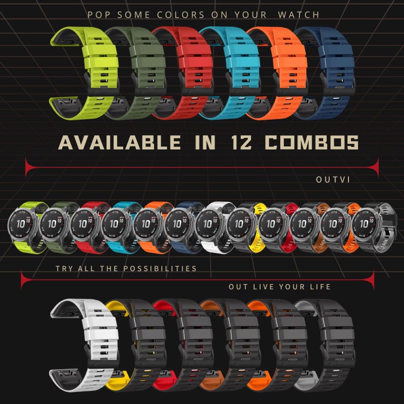 OUTVI 22mm watch band for garmin fenix 5 6 7 pro Solar Forerunner 965 955 935 745 epix Pro Gen 2 47mm only dual colors soft silicone quick fit 22 watch bands replacement for men women White - Image 5