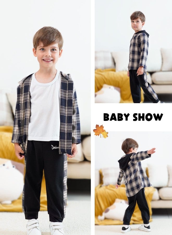 Fuermos Toddler Baby Boys Clothes Flannel Lattice Button Down Hooded Tops +Pants Boys Fall Winter Outfits(2-3T) - Image 3
