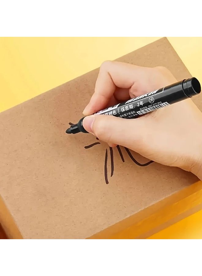 مجموعة من أقلام التحديد الدائمة عدد 10، سريعة الجفاف، حبر زيتي، مقاوم للماء، باللون الأسود، للفن والمكتب - Image 2