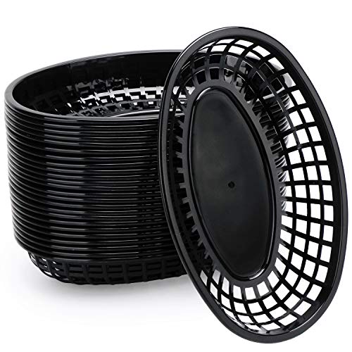 سلال تقديم بلاستيكية بيضاوية EUSOAR 24 قطعة 94x6x15 بوصة سوداء حديثة لتخزين المطبخ نزهة برجر ساندويتش بطاطس مقلية آمنة في الميكروويف وغسالة الصحون