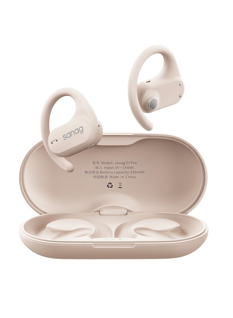 sanag سماعات أذن لاسلكية Z7، تناسب آمن ومقاومة للماء IPX5، سماعات أذن أنيقة ومتينة مع عمر بطارية طويل يصل إلى 60 ساعة متوافقة مع الهاتف المحمول، الجهاز اللوحي، الكمبيوتر المحمول، (لون كريم) - Image 1