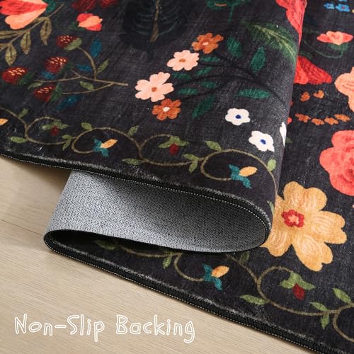 Rugcomf Runner Rug for Hallways Kitchen Rug Non Slip 2'x 6' Washable Runner Rugs with Rubber Backing Soft Floral Carpet Runner for Hallways, Kitchen, Laundry, Bedroom, Bathroom(Black) - Image 3
