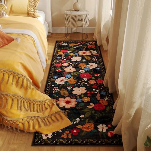Rugcomf Runner Rug for Hallways Kitchen Rug Non Slip 2'x 6' Washable Runner Rugs with Rubber Backing Soft Floral Carpet Runner for Hallways, Kitchen, Laundry, Bedroom, Bathroom(Black) - Image 4
