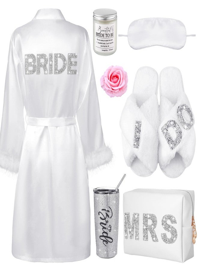 Croloose 9 Pcs Rhinestone Bridal Shower Gift Set Bride Robe Tumbler Slippers Hair Clips Makeup Bag Bachelorette Party Gift Box Wedding Engagement Gifts for Bride to Be Bachelorette Wedding Party Gifts - Image 1