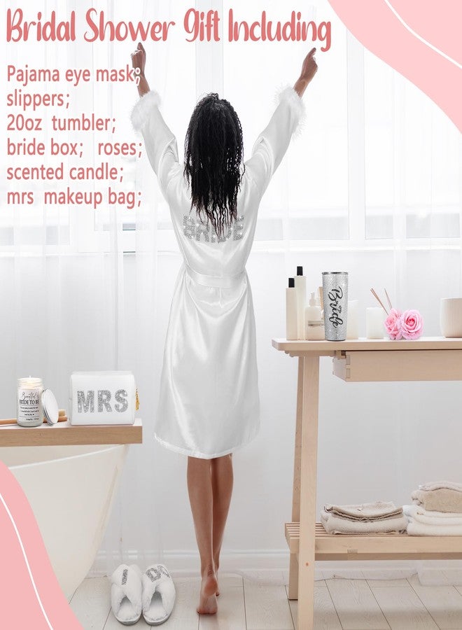 Croloose 9 Pcs Rhinestone Bridal Shower Gift Set Bride Robe Tumbler Slippers Hair Clips Makeup Bag Bachelorette Party Gift Box Wedding Engagement Gifts for Bride to Be Bachelorette Wedding Party Gifts - Image 5