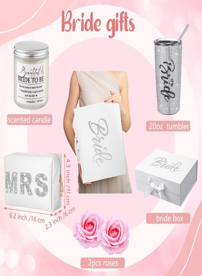 Croloose 9 Pcs Rhinestone Bridal Shower Gift Set Bride Robe Tumbler Slippers Hair Clips Makeup Bag Bachelorette Party Gift Box Wedding Engagement Gifts for Bride to Be Bachelorette Wedding Party Gifts - Image 4