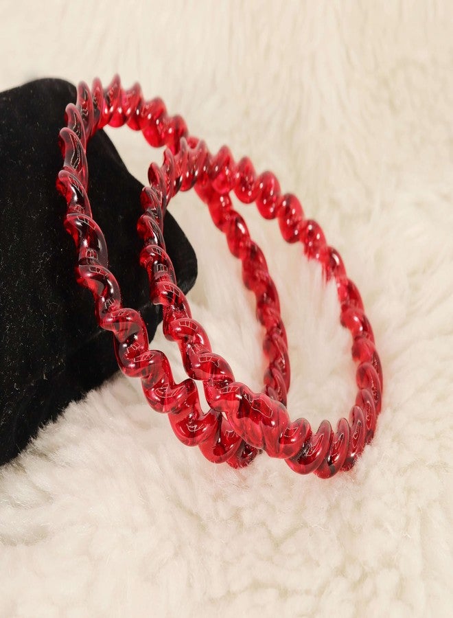 NMII طقم أساور كريستالية حلزونية بتصميم ملتوي من NMII للنساء والفتيات | أساور زجاجية للنساء | طقم أساور زجاجية حمراء | أساور كريستالية زجاجية | كانش كي كادي-(GK37-Baldar-Red-2.4) - Image 4