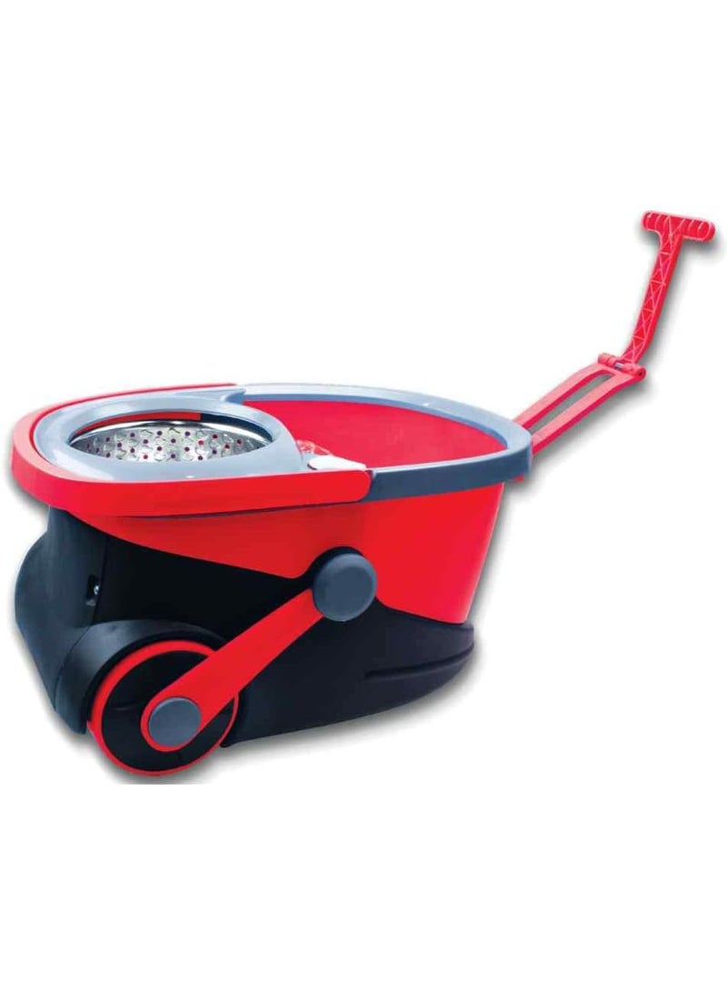 El Watania Bucket with rotating metal wringer and French mop from Al Watania, red and black wheels, 6222011703464