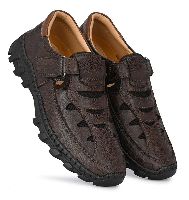 MACTREE Brown Fishermen Faux Leather Sandals for Men - 09 UK - Image 3