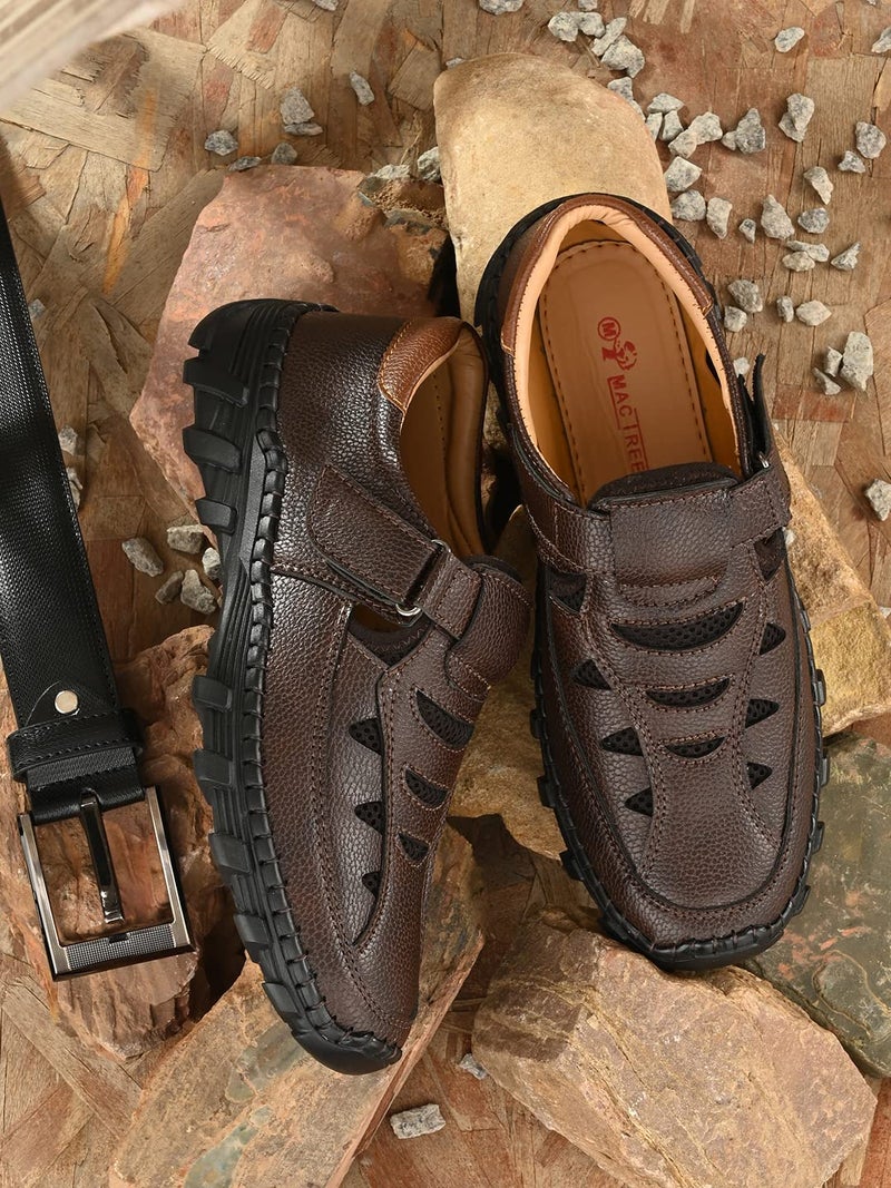 MACTREE Brown Fishermen Faux Leather Sandals for Men - 09 UK - Image 2