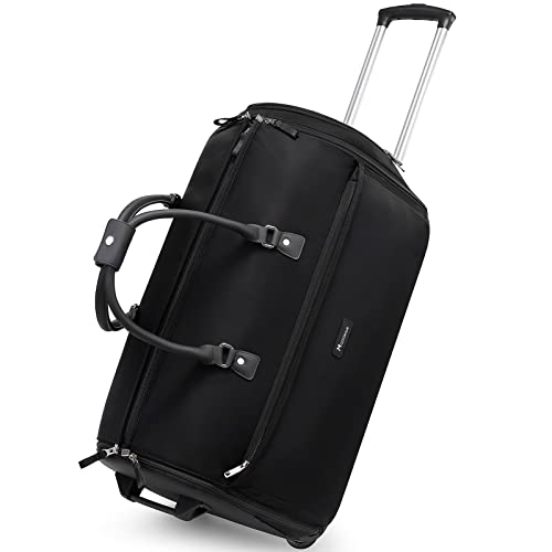 Modoker Rolling Garment Bags Large Garment Duffle Bag with Wheels 3 in 1 Garment Suit Luggage Bag for Women Men Business Travel Weekender Black