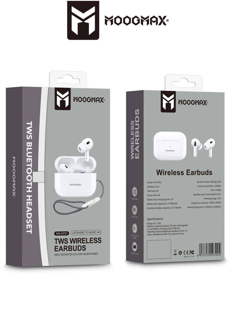 MOOGMAX - Moomax MX-EP51 TWS wireless Earbuds with ANC noise reduction feature, a charging case supports wireless charging and speakers to search for when lost, a clear microphone, and a pop-up window feature - Image 1