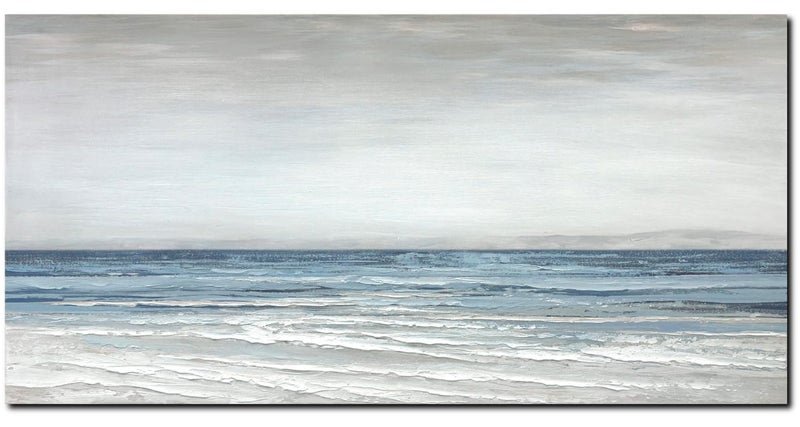 TRAIN2 ART Abstract Wall Art Painting Wall Decor Large Artwork Textured Blue and White Sea Background Canvas Wall Art for Living Room Bedroom Home Decor 20"x40" - Image 5