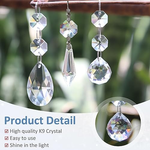 Elesunory 44 Pack Chandelier Crystals Replacement, 20 mm, 38 mm Crystal Pendant Hanging Chandelier Hanging Beads for Wedding Lamp Home Decor - Image 3