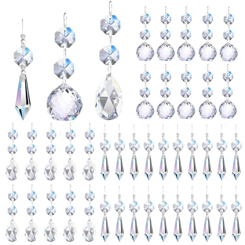 Elesunory 44 Pack Chandelier Crystals Replacement, 20 mm, 38 mm Crystal Pendant Hanging Chandelier Hanging Beads for Wedding Lamp Home Decor - Image 1