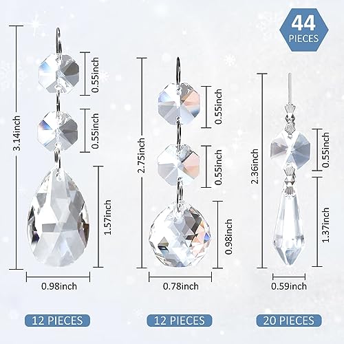 Elesunory 44 Pack Chandelier Crystals Replacement, 20 mm, 38 mm Crystal Pendant Hanging Chandelier Hanging Beads for Wedding Lamp Home Decor - Image 2