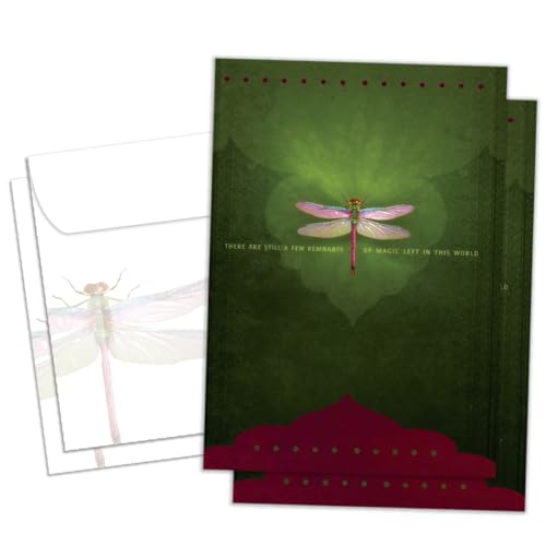 Tree-Free Greetings Magic Remnants Dragonfly All Occasion Cards - 2 Recycled 5x7 Cards & Matching Envelopes, Thick Cardstock, Sustainably Made in USA - Inspirational Art and Message - Image 1