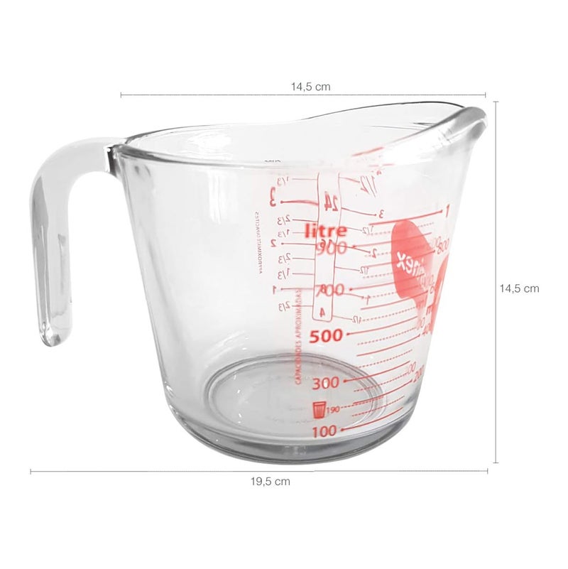 Marinex Glass Measuring Jug 1L, Durable Heat-Resistant Borosilicate Measuring Jug | Transparent Multi-Purpose Medium Glass Jug | Microwave, Freezer & Dishwasher Safe - Image 2