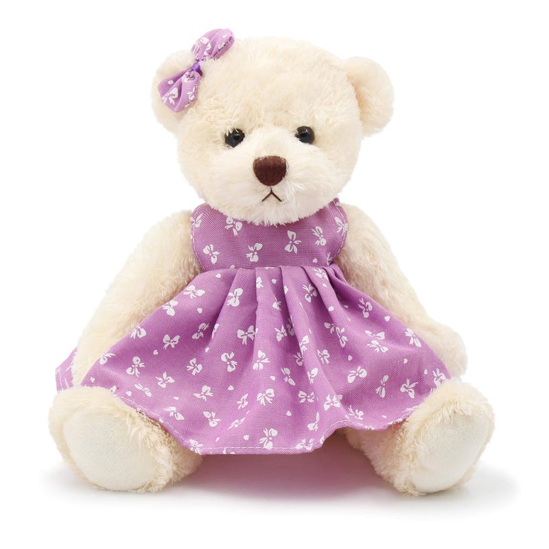 oits cute Small Baby Teddy Bear with Cloth Cute Stuffed Animal Soft Plush Toy 10 Polka dot Purple Dress - Image 2