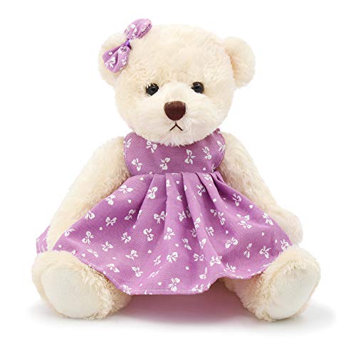 oits cute Small Baby Teddy Bear with Cloth Cute Stuffed Animal Soft Plush Toy 10 Polka dot Purple Dress - Image 1