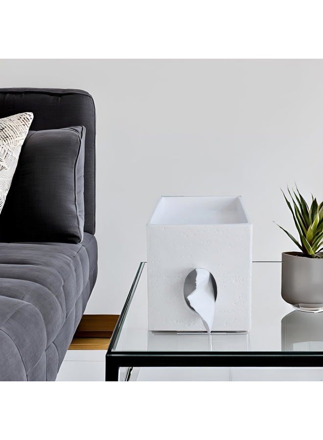Hymmah Square Tissue Box Holder Cover with Tray,Unique Design Cube Tissue Dispenser Decor for Vanity Counter Tops Also Great for Bedroom and Living Room - Image 3