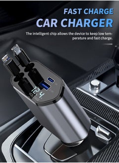 Generic Retractable Car Charger, 4 in 1 Car Fast Charger for iPhone and Type C, Retractable Cables and 2 Charging Ports, Compatible with Mobile Phones/Earphones/Table  - Image 1
