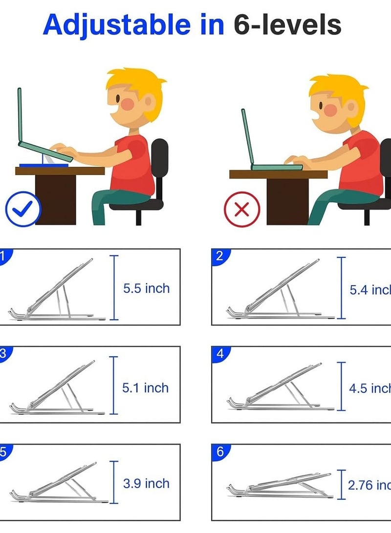 زيرو ZERO حامل كمبيوتر محمول - حامل معدني كامل مع 7 مستويات قابلة للتعديل، بديل مثالي لطاولات الكمبيوتر المحمول للسفر والاستخدام في السيارة، سهل الحمل - Image 3