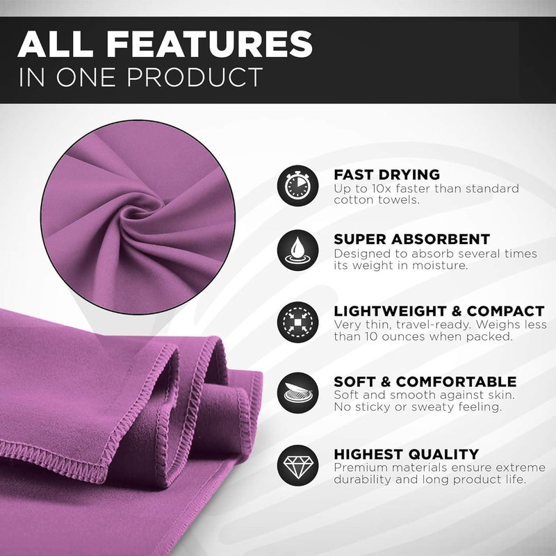 sheful Globally popular elegant design Quick Dry Towel - 3 Size Pack of Lightweight Microfiber Travel Towels w/Bag, 30x30cm, 40x60cm, 60x122cm- Fast Drying Towel Set for Camping, Beach, Gym, Backpacking, Sports, Yoga & Swim Use - Purple High strength upgraded material - Image 2
