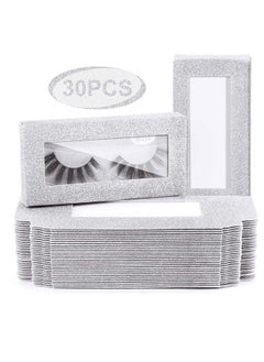 MAGEFY 30 Pieces Eyelashes Packaging Box Empty Eyelash Boxes Lash Box Packaging Glitter Paper Eyelash Storage Box Soft Paper Lash Case (Silver)  - Image 1