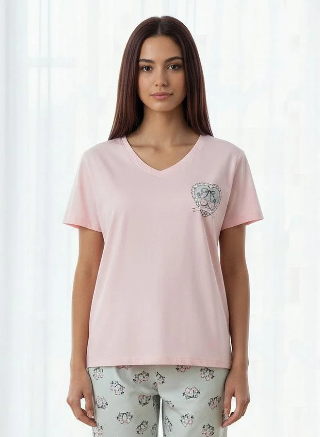 سبلاش فيڤ طقم بيجاما قطن قميص بياقة على شكل حرف  وسروال