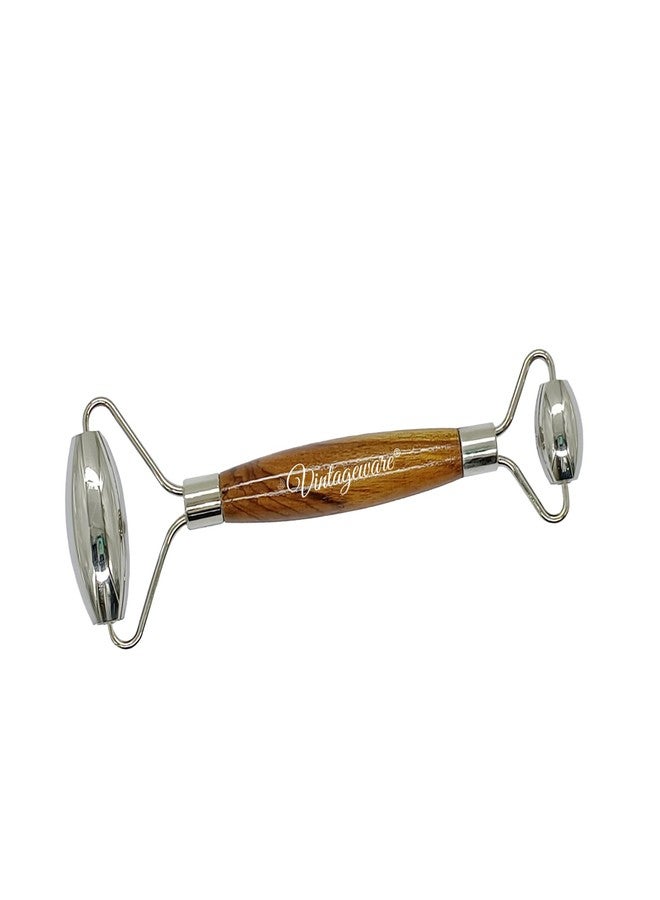Vintageware® Premium Handmade Stainless Steel Facial Roller Beauty Tool With Natural Wooden Handle for Enhancing Your facecare Routine and Achieving Youthful, Glowing Skin - Image 2