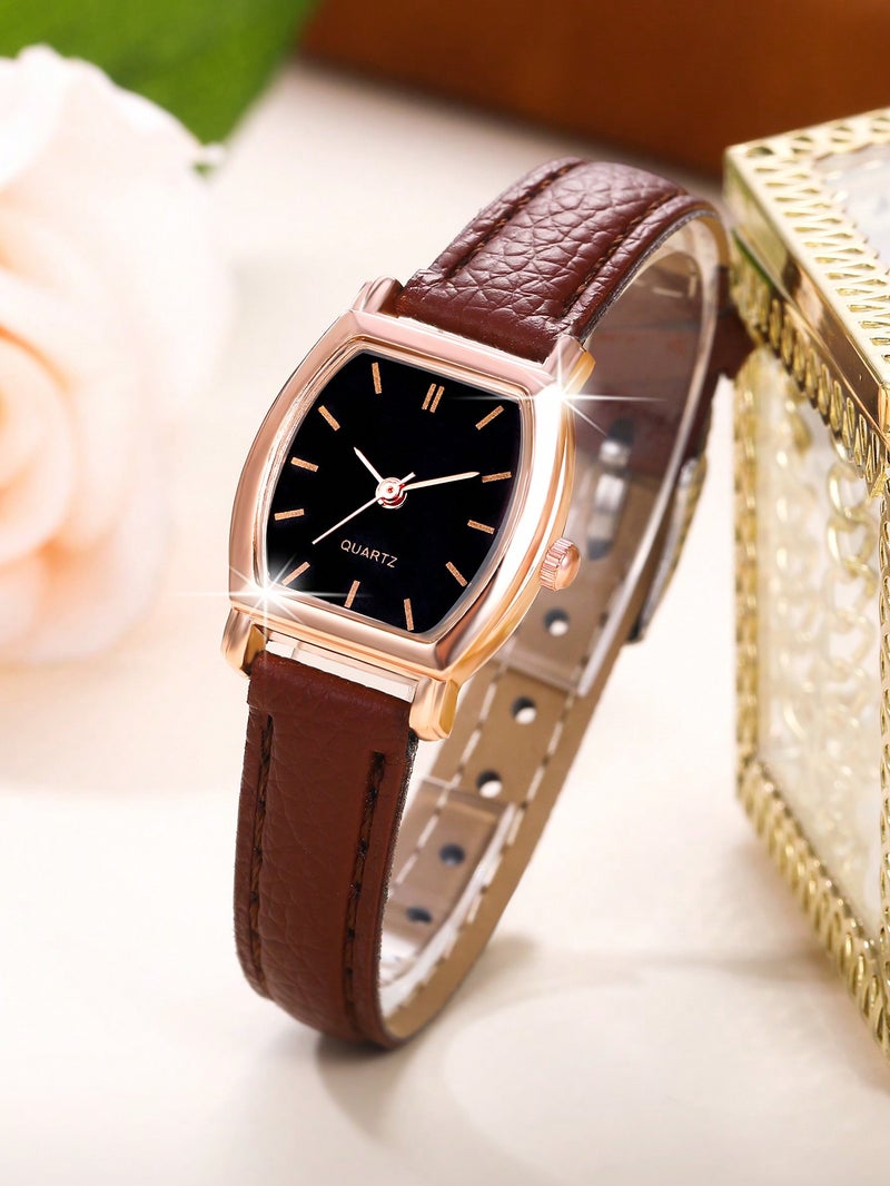 QUARTZ Elegant women’s jewelry set including a watch, bracelet, necklace, and earrings with heart design in gold and brown, perfect for gifts and occasions. - Image 5