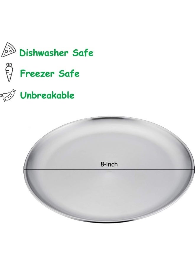 E-far طقم أطباق إيفار من الفولاذ المقاوم للصدأ مكون من 4 قطع، أطباق عشاء معدنية بحجم 8 بوصات للأطفال الصغار - Image 3