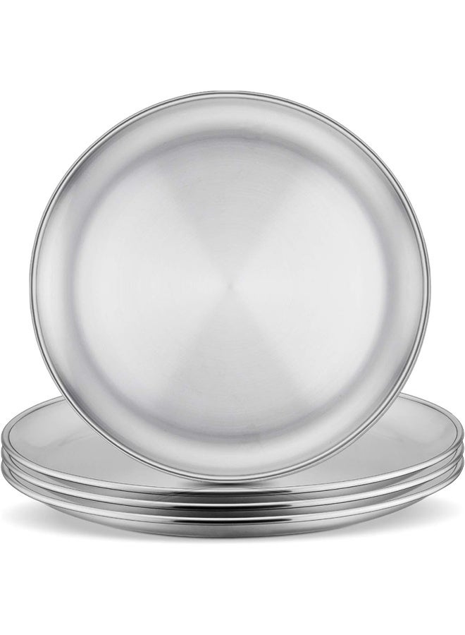 E-far طقم أطباق إيفار من الفولاذ المقاوم للصدأ مكون من 4 قطع، أطباق عشاء معدنية بحجم 8 بوصات للأطفال الصغار - Image 1