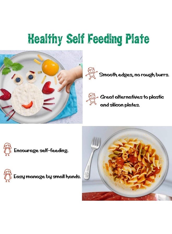 E-far طقم أطباق إيفار من الفولاذ المقاوم للصدأ مكون من 4 قطع، أطباق عشاء معدنية بحجم 8 بوصات للأطفال الصغار - Image 5