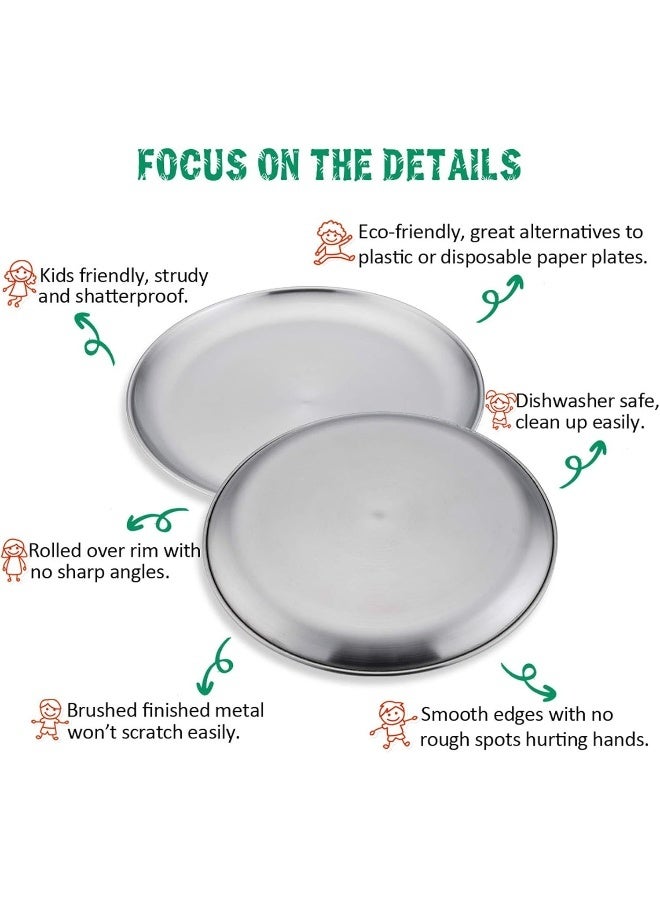E-far طقم أطباق إيفار من الفولاذ المقاوم للصدأ مكون من 4 قطع، أطباق عشاء معدنية بحجم 8 بوصات للأطفال الصغار - Image 4