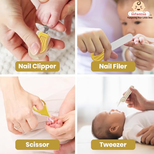 Infantso (4-in-1) Baby Grooming Kit for Newborns & Toddlers (0–3 Years) | Nail Grooming Kit for Baby Manicure Set with Kids Nail Clipper, Scissor, Filer & Nasal Tweezer | Baby-Safe Rounded Edges | Compact Travel Case - Image 4