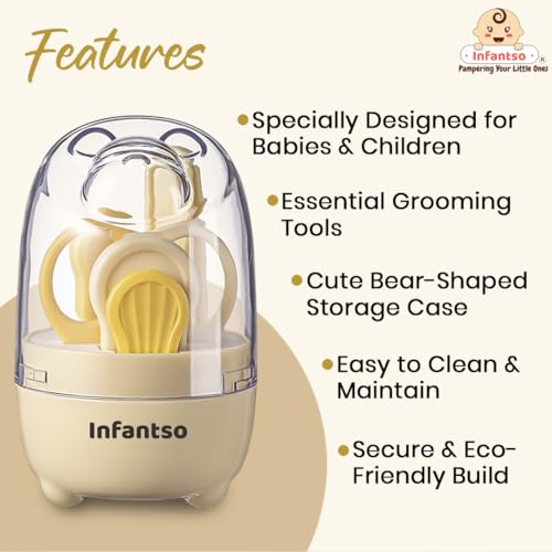 Infantso (4-in-1) Baby Grooming Kit for Newborns & Toddlers (0–3 Years) | Nail Grooming Kit for Baby Manicure Set with Kids Nail Clipper, Scissor, Filer & Nasal Tweezer | Baby-Safe Rounded Edges | Compact Travel Case - Image 5