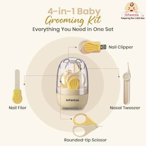 Infantso (4-in-1) Baby Grooming Kit for Newborns & Toddlers (0–3 Years) | Nail Grooming Kit for Baby Manicure Set with Kids Nail Clipper, Scissor, Filer & Nasal Tweezer | Baby-Safe Rounded Edges | Compact Travel Case - Image 3